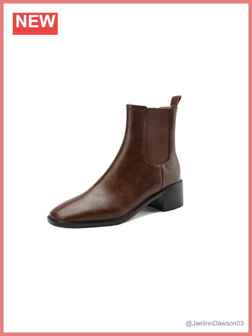 Genuine Leather Square Toe Chunky Heel Slip On Ankle Boots Handmade Casual